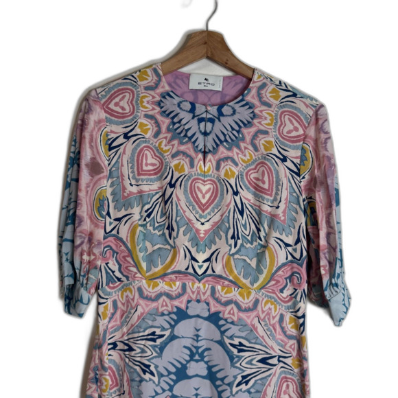 Etro ladies floral print boho butterfly keyhole midi silk dress size 44 us 10 - Picture 4 of 15